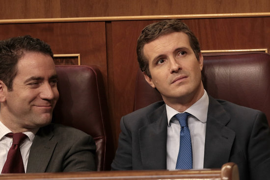 Image of People's Party head Pablo Casado (right) in Spain's congress, on July 22, 2019 (by Juan Carlos Rojas)